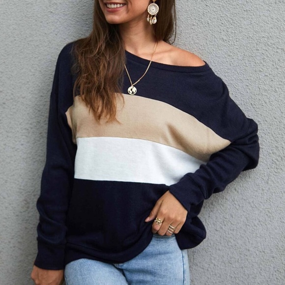 Tops - Color block long sleeve Top - BLACK